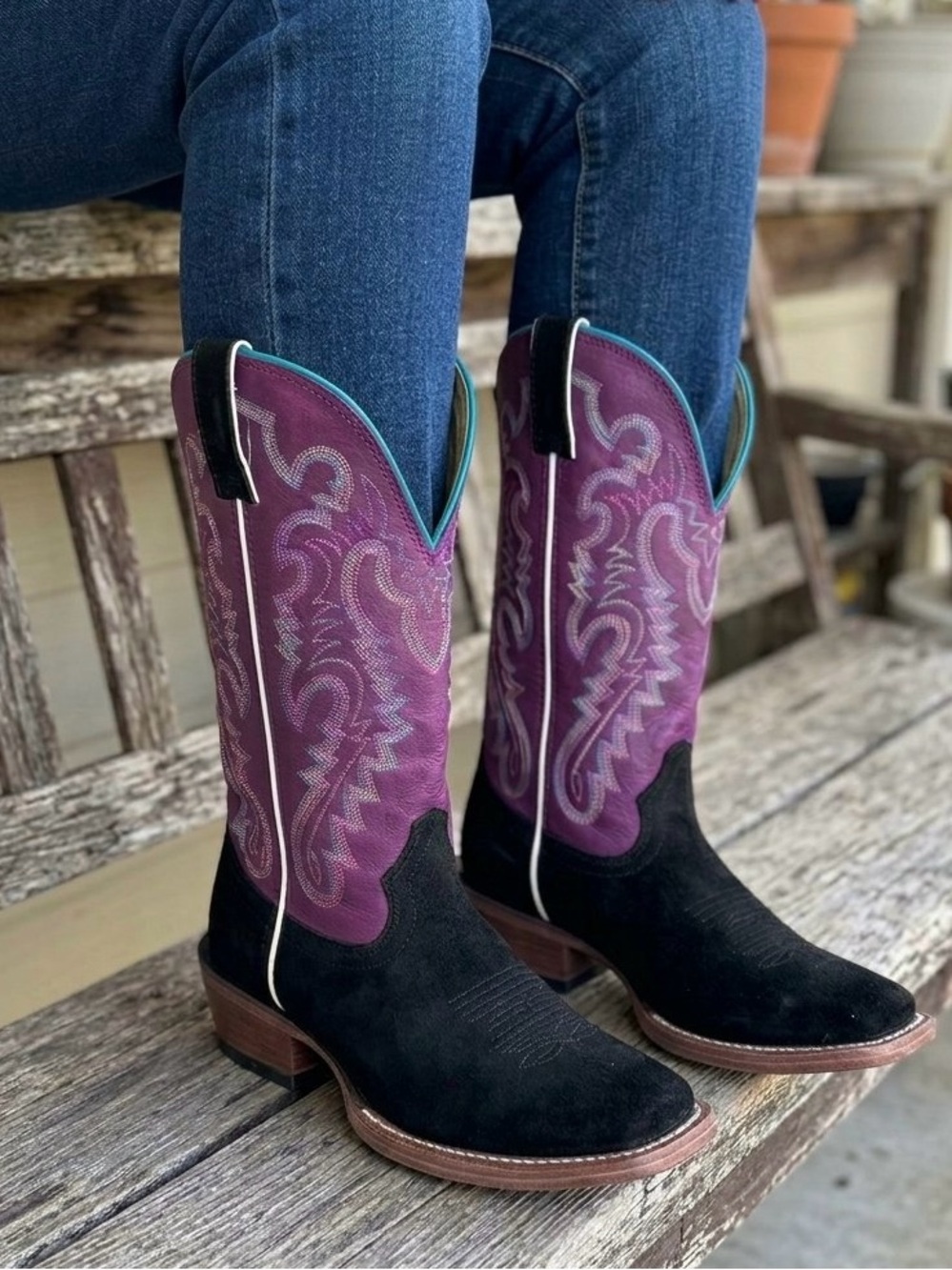 Justin cowboy breaking news suede burgundy black country girl western boots Sz 7